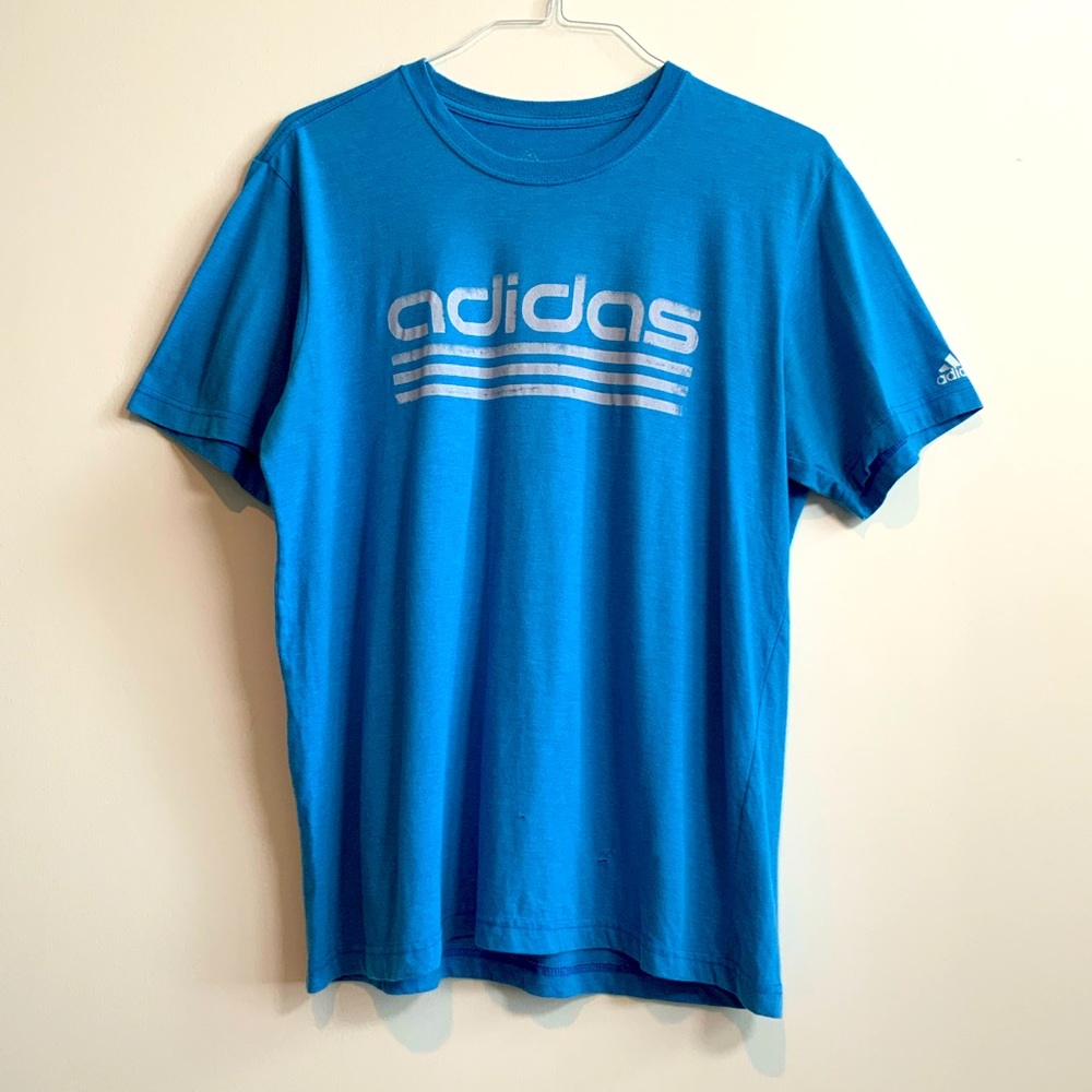 Blue & White Adidas Short Sleeve  T-shirt Size L